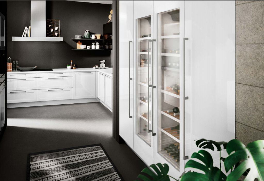 white L-shape kitchen design