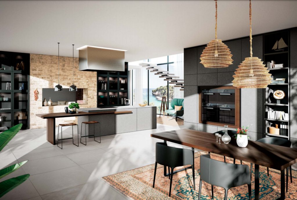 Grey Open plan kitchen design