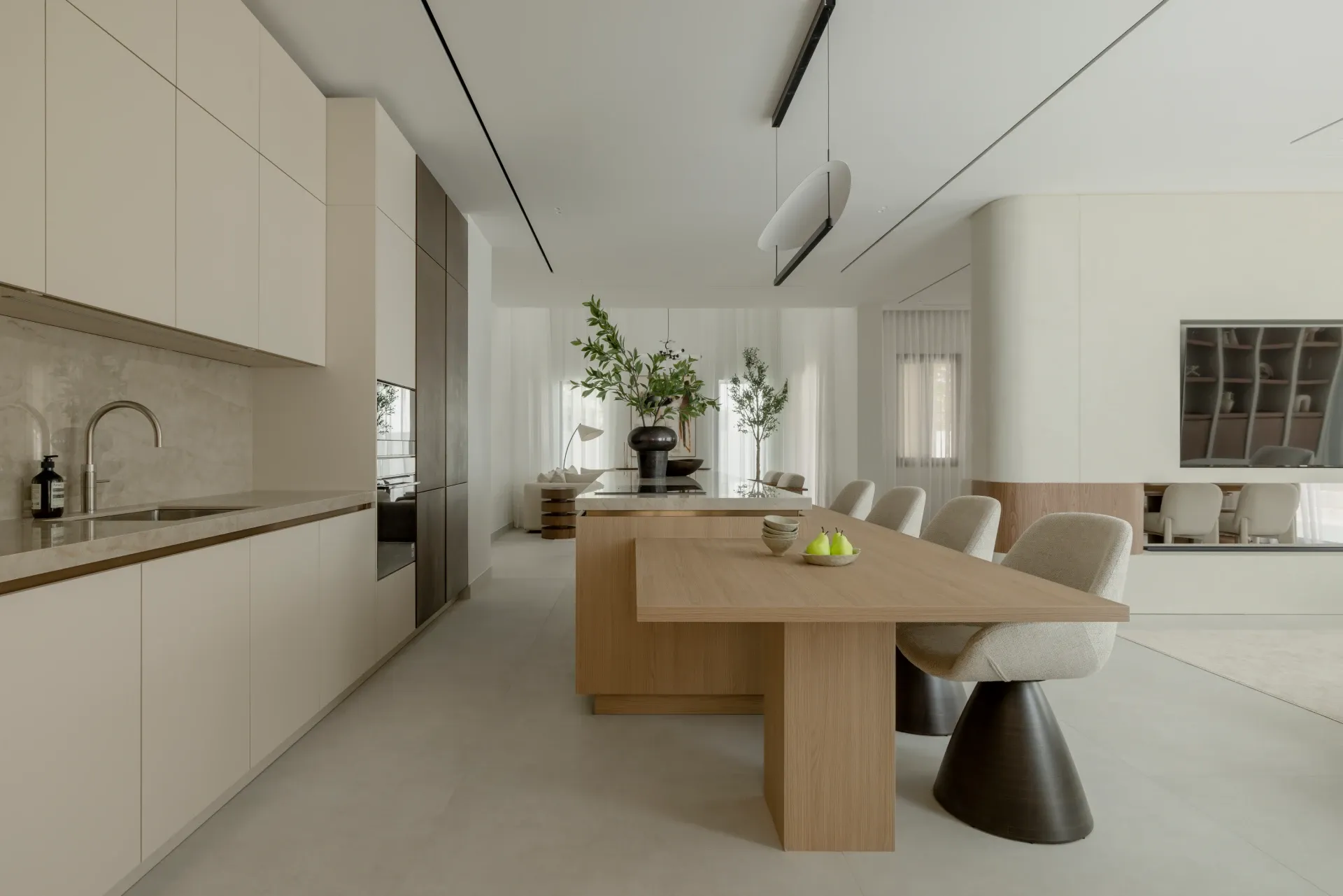 Luxury Häcker German kitchen interior with handleless cabinetry